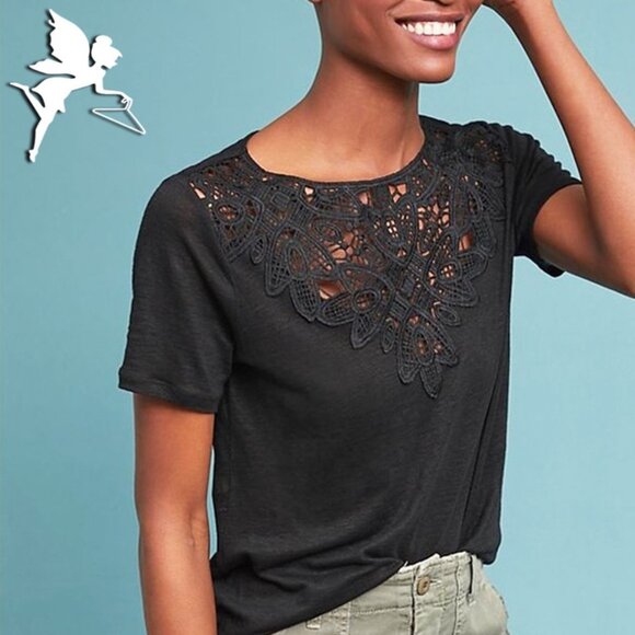 JAMES COVIELLO Linen + Lace tee - Picture 4 of 5
